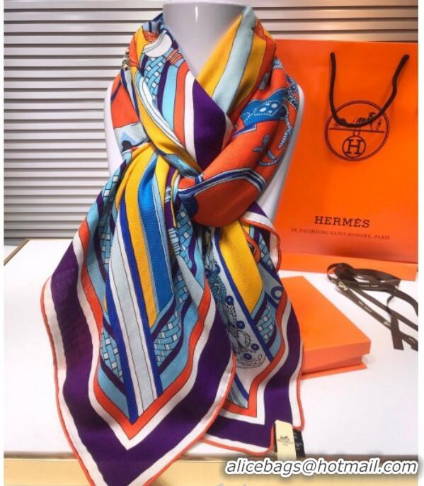 Grade Hermes Silk and Cashmere Square Scarf 140x140cm H2081017 Orange/Yellow 2020