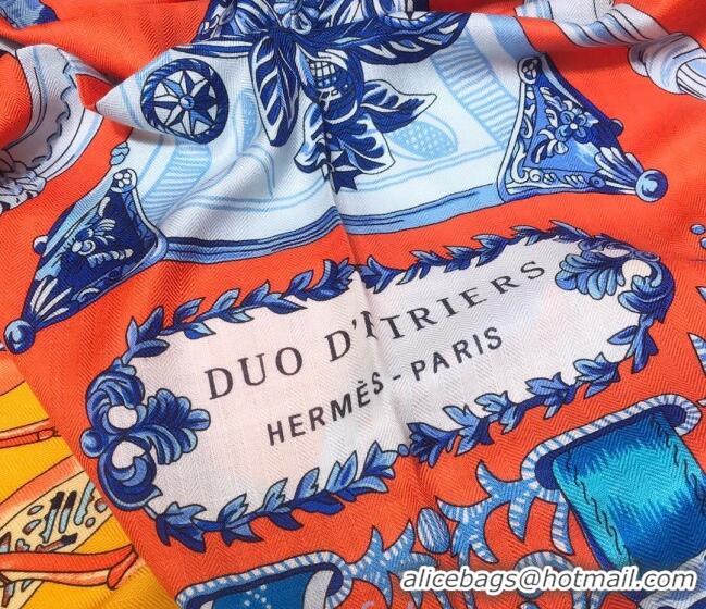 Grade Hermes Silk and Cashmere Square Scarf 140x140cm H2081017 Orange/Yellow 2020