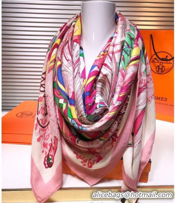 Sophisticated Hermes Silk and Cashmere Square Scarf 140x140cm H2081018 Pink 2020 