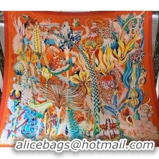 Perfect Hermes Silk and Cashmere Square Scarf 140x140cm H2081019 Orange 2020