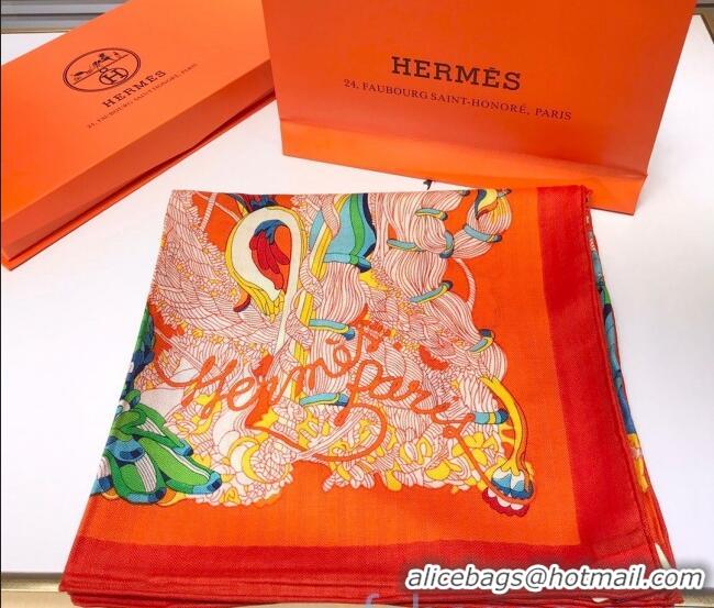 Perfect Hermes Silk and Cashmere Square Scarf 140x140cm H2081019 Orange 2020