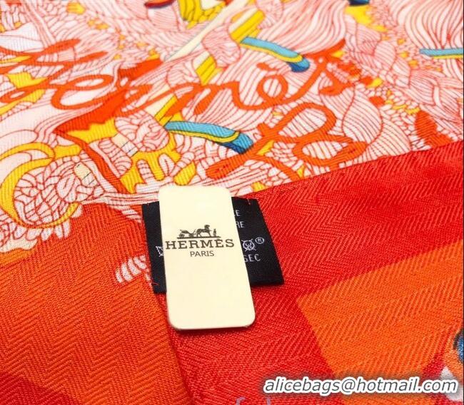 Perfect Hermes Silk and Cashmere Square Scarf 140x140cm H2081019 Orange 2020