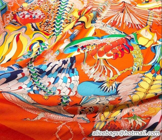 Perfect Hermes Silk and Cashmere Square Scarf 140x140cm H2081019 Orange 2020