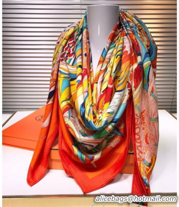 Perfect Hermes Silk and Cashmere Square Scarf 140x140cm H2081019 Orange 2020