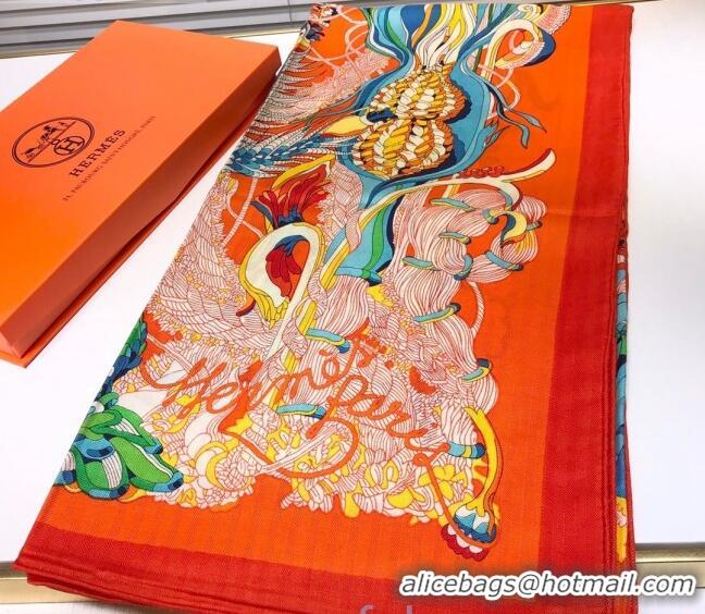 Perfect Hermes Silk and Cashmere Square Scarf 140x140cm H2081019 Orange 2020