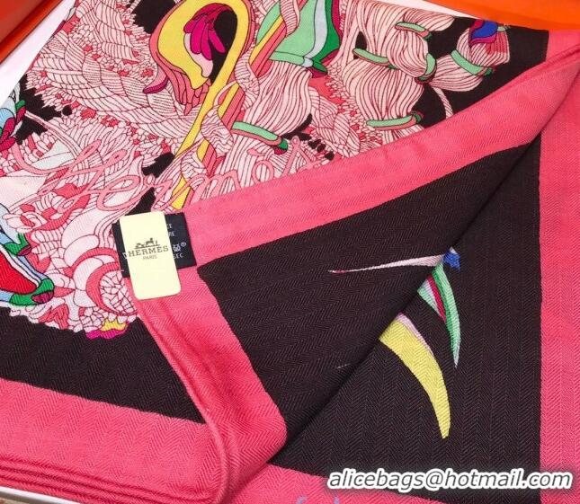 Top Design Hermes Silk and Cashmere Square Scarf 140x140cm H2081021 Pink/Black 2020