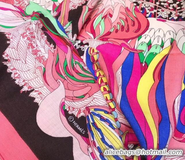 Top Design Hermes Silk and Cashmere Square Scarf 140x140cm H2081021 Pink/Black 2020