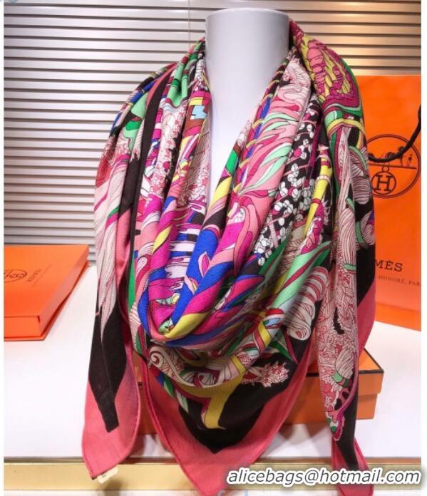 Top Design Hermes Silk and Cashmere Square Scarf 140x140cm H2081021 Pink/Black 2020