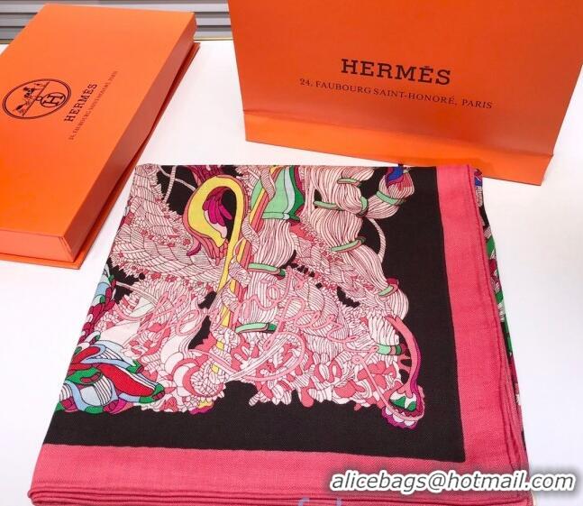 Top Design Hermes Silk and Cashmere Square Scarf 140x140cm H2081021 Pink/Black 2020