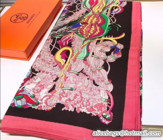 Top Design Hermes Silk and Cashmere Square Scarf 140x140cm H2081021 Pink/Black 2020