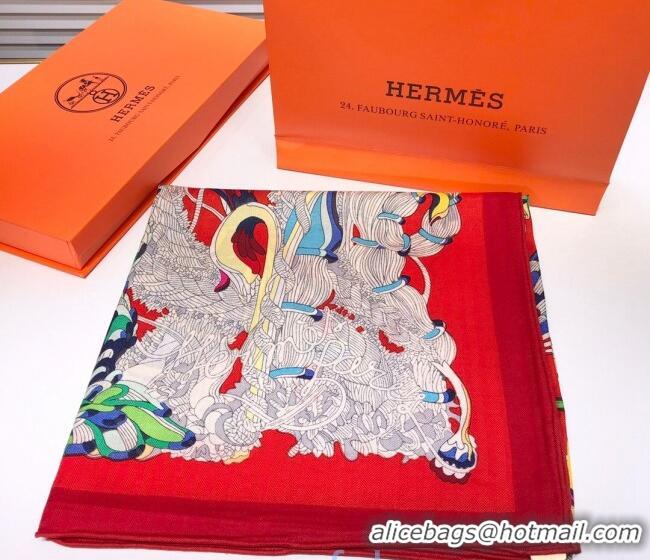 Stylish Hermes Silk and Cashmere Square Scarf 140x140cm H2081021 Red 2020