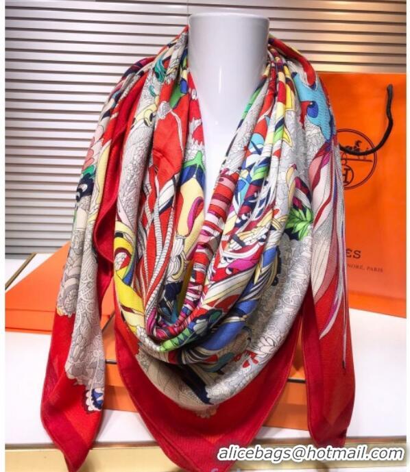 Stylish Hermes Silk and Cashmere Square Scarf 140x140cm H2081021 Red 2020