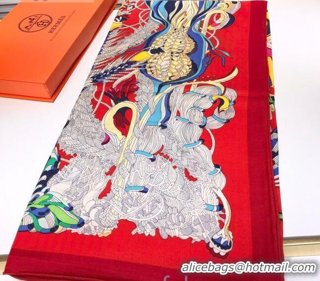 Stylish Hermes Silk and Cashmere Square Scarf 140x140cm H2081021 Red 2020