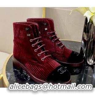 New Style Chanel Corduroy Lace-up Ankle Boots G34953 Red 2020