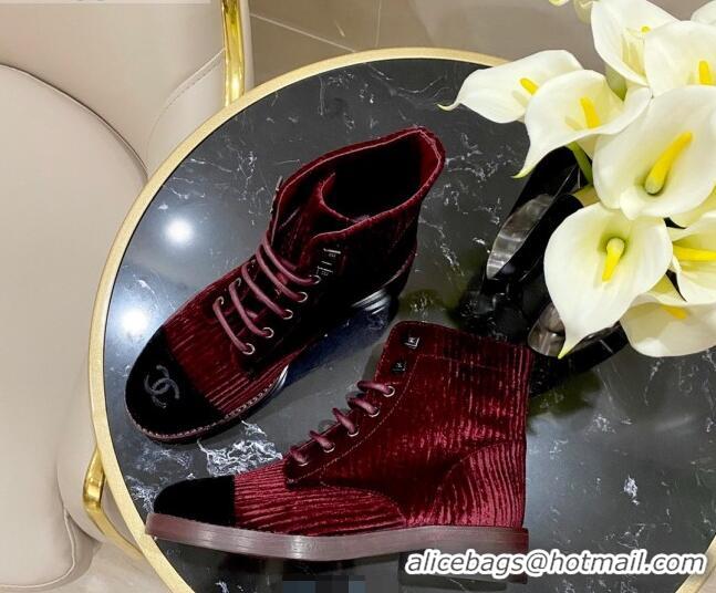 New Style Chanel Corduroy Lace-up Ankle Boots G34953 Red 2020