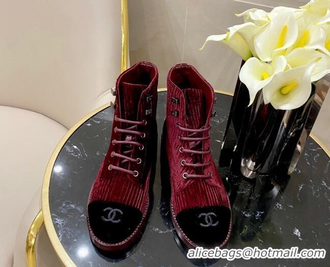 New Style Chanel Corduroy Lace-up Ankle Boots G34953 Red 2020