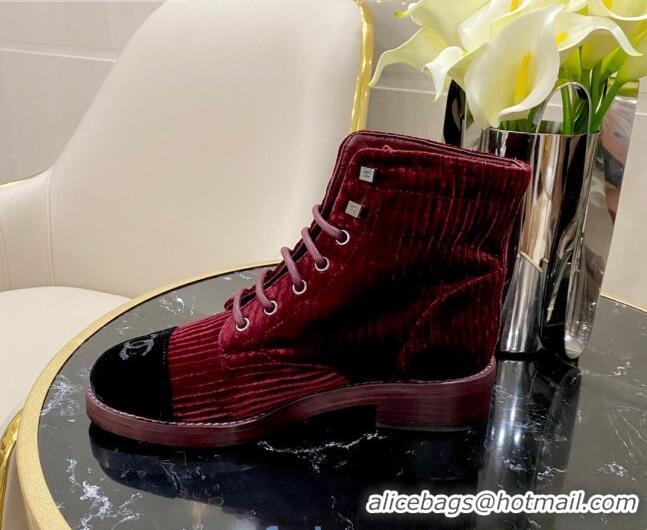 New Style Chanel Corduroy Lace-up Ankle Boots G34953 Red 2020