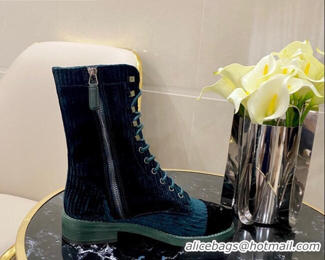 Top Quality Chanel Corduroy Lace-up Medium-High Boots G34953 Blue 2020