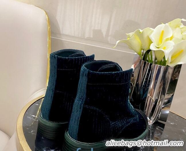 Low Cost Chanel Corduroy Lace-up Ankle Boots G34953 Blue 2020