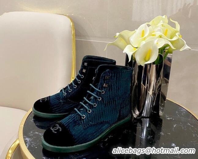 Low Cost Chanel Corduroy Lace-up Ankle Boots G34953 Blue 2020