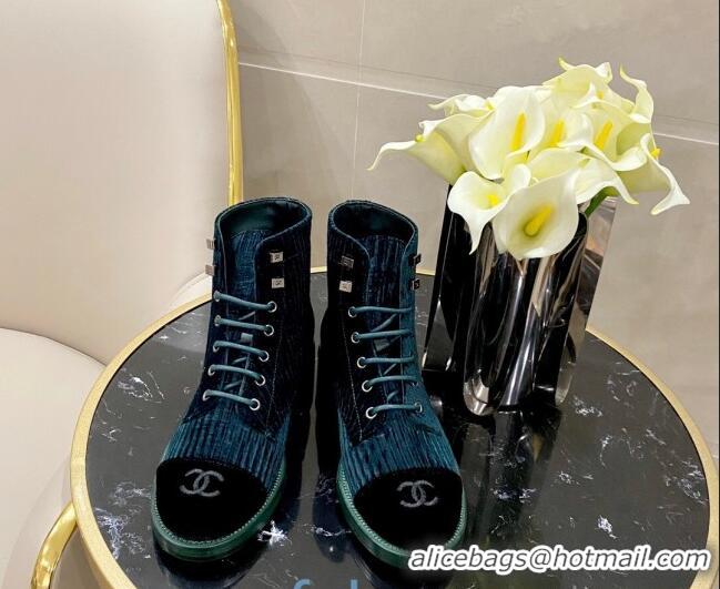 Low Cost Chanel Corduroy Lace-up Ankle Boots G34953 Blue 2020