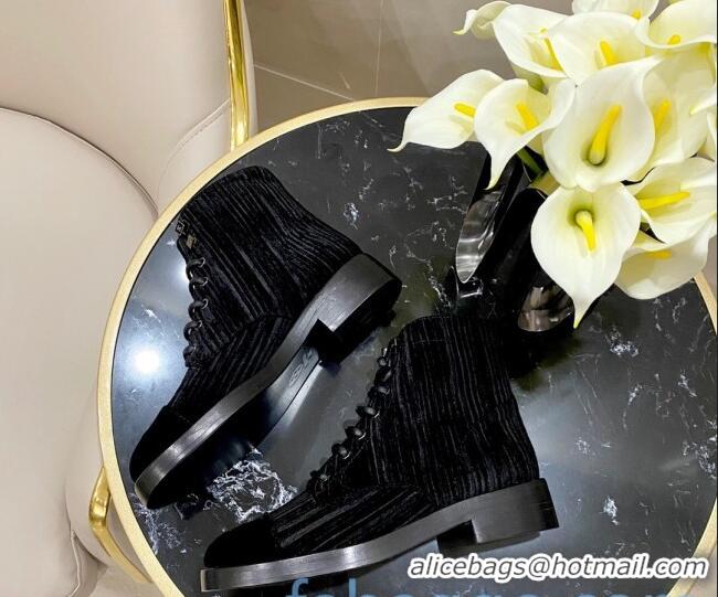 Buy Discount Chanel Corduroy Lace-up Ankle Boots G34953 Black 2020