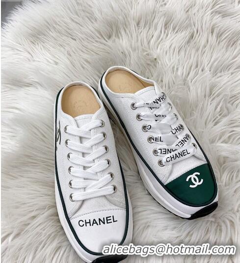 Stylish Chanel Canvas Platform Open Back Sneakers Mules C09131 White 2020