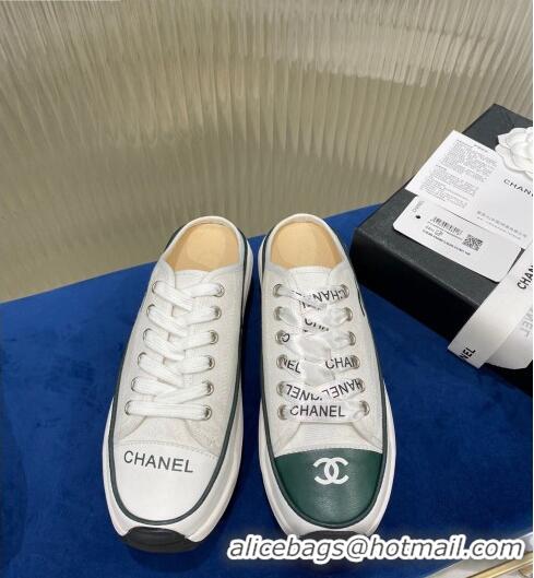 Stylish Chanel Canvas Platform Open Back Sneakers Mules C09131 White 2020