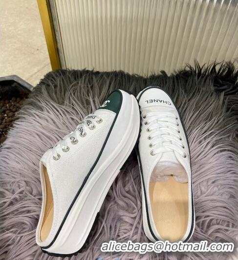 Stylish Chanel Canvas Platform Open Back Sneakers Mules C09131 White 2020