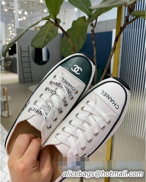 Stylish Chanel Canvas Platform Open Back Sneakers Mules C09131 White 2020