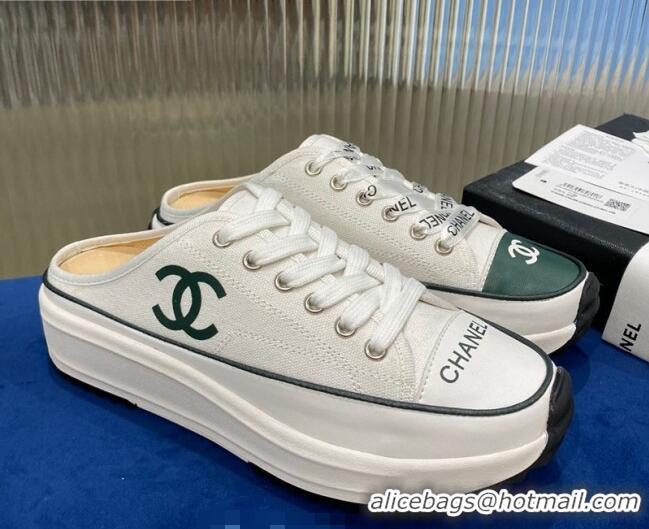 Stylish Chanel Canvas Platform Open Back Sneakers Mules C09131 White 2020