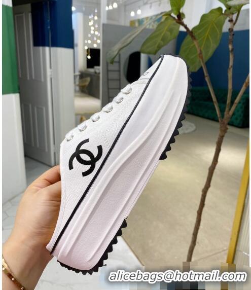 Wholesale Chanel Canvas Platform Open Back Sneakers Mules C0912 White 2020