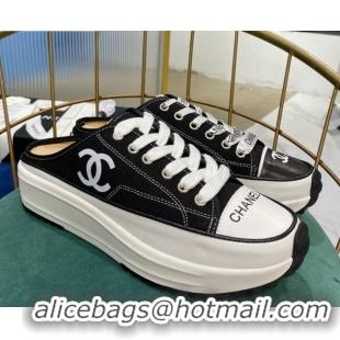 Buy Cheap Chanel Canvas Platform Open Back Sneakers Mules C0912 Black 2020