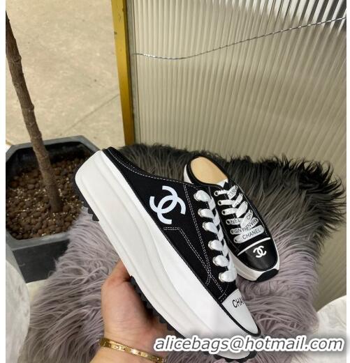 Buy Cheap Chanel Canvas Platform Open Back Sneakers Mules C0912 Black 2020