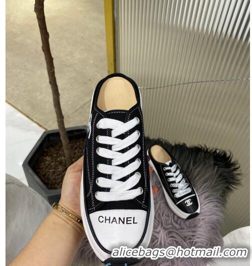 Buy Cheap Chanel Canvas Platform Open Back Sneakers Mules C0912 Black 2020