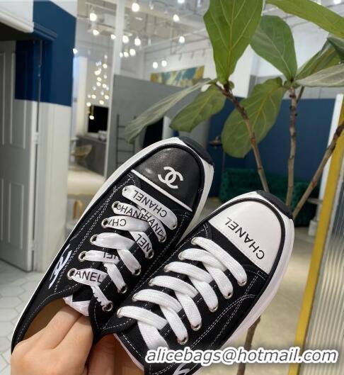 Buy Cheap Chanel Canvas Platform Open Back Sneakers Mules C0912 Black 2020