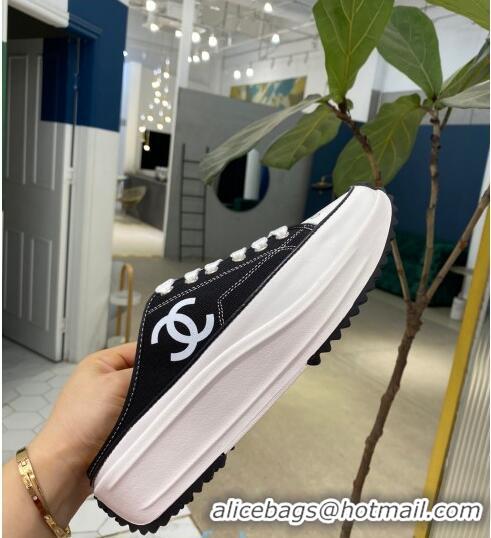 Buy Cheap Chanel Canvas Platform Open Back Sneakers Mules C0912 Black 2020