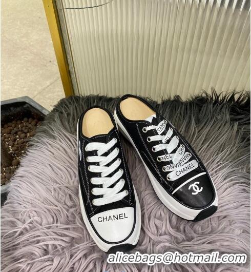 Buy Cheap Chanel Canvas Platform Open Back Sneakers Mules C0912 Black 2020