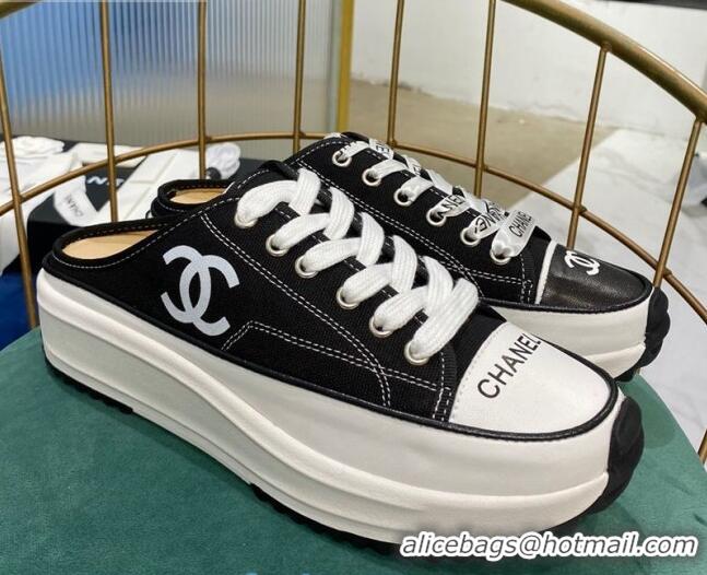 Buy Cheap Chanel Canvas Platform Open Back Sneakers Mules C0912 Black 2020