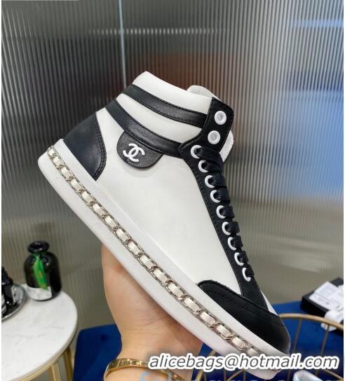 Best Quality Chanel Chain Charm High-top Sneakers C0939 White 2020