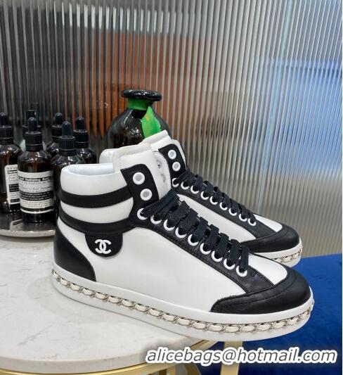 Best Quality Chanel Chain Charm High-top Sneakers C0939 White 2020