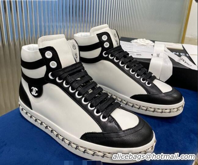 Best Quality Chanel Chain Charm High-top Sneakers C0939 White 2020