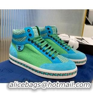 Top Quality Chanel Chain Charm High-top Sneakers C0939 Green 2020