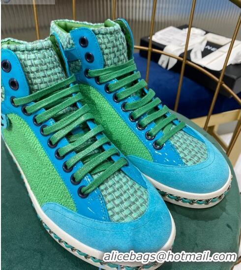 Top Quality Chanel Chain Charm High-top Sneakers C0939 Green 2020