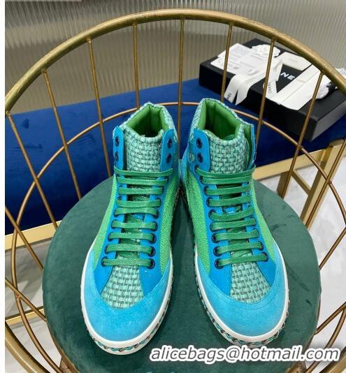 Top Quality Chanel Chain Charm High-top Sneakers C0939 Green 2020