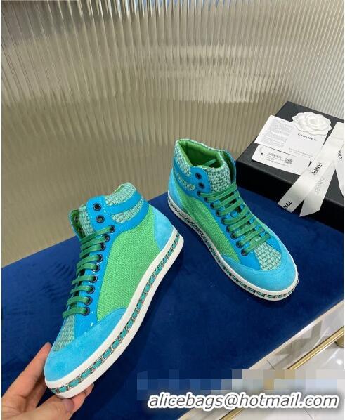 Top Quality Chanel Chain Charm High-top Sneakers C0939 Green 2020