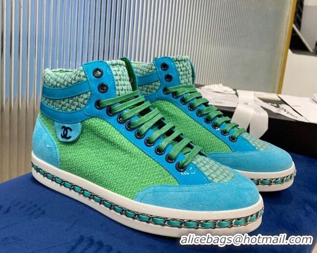 Top Quality Chanel Chain Charm High-top Sneakers C0939 Green 2020