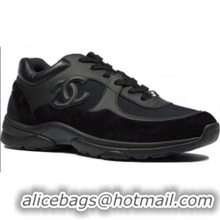 Buy Cheap Chanel CC Logo Calfskin & Suede Sneaker C0861 Black (For women and Men)