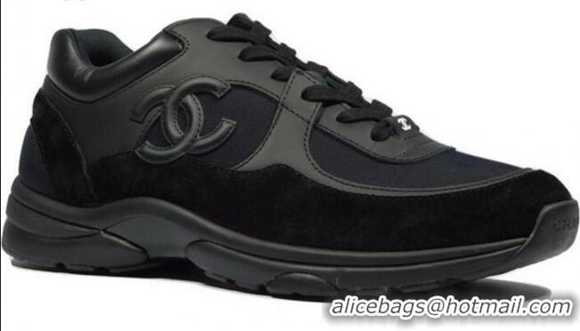 Buy Cheap Chanel CC Logo Calfskin & Suede Sneaker C0861 Black (For women and Men)