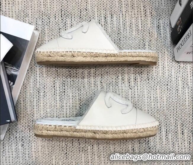 Top Design Chanel Lambskin Wool CC Espadrilles Mules C0915 White 2020